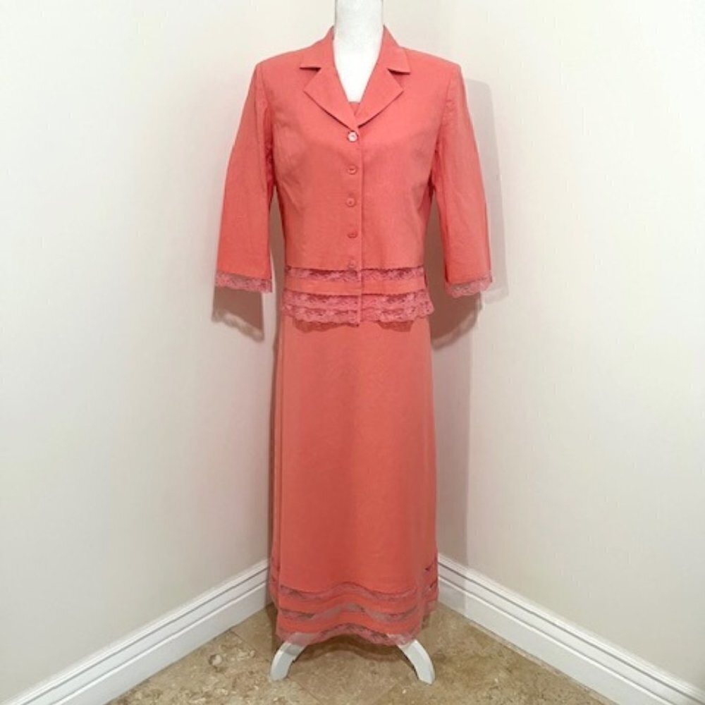 Plaza South Peach 2-Piece Maxi Dress & Jacket Suit Linen Blend